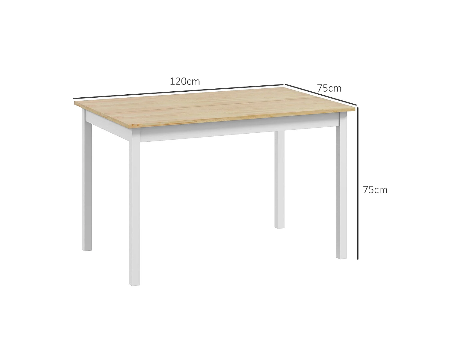 Sasoroma Solid Wood 4 Seater Farmhouse Dining Table Natural Top White Legs