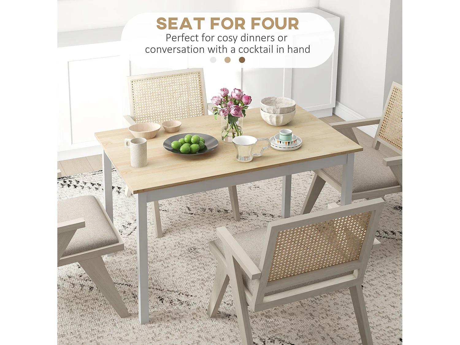 Sasoroma Solid Wood 4 Seater Farmhouse Dining Table Natural Top White Legs