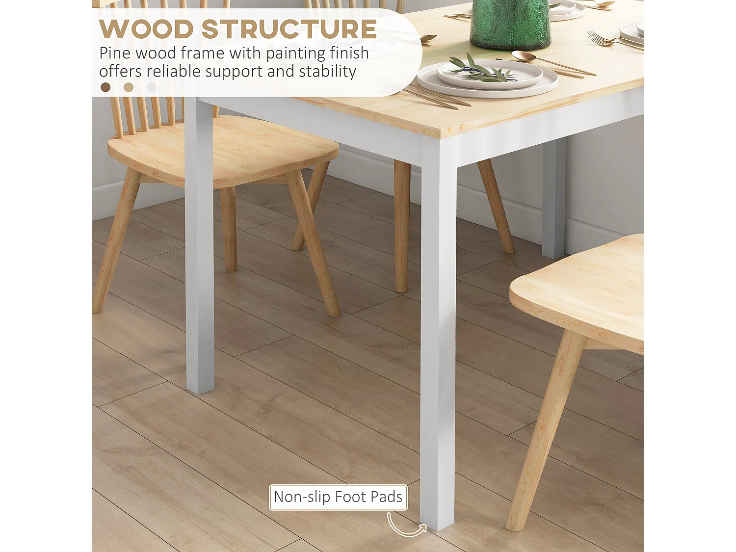 Sasoroma Solid Wood 4 Seater Farmhouse Dining Table Natural Top White Legs