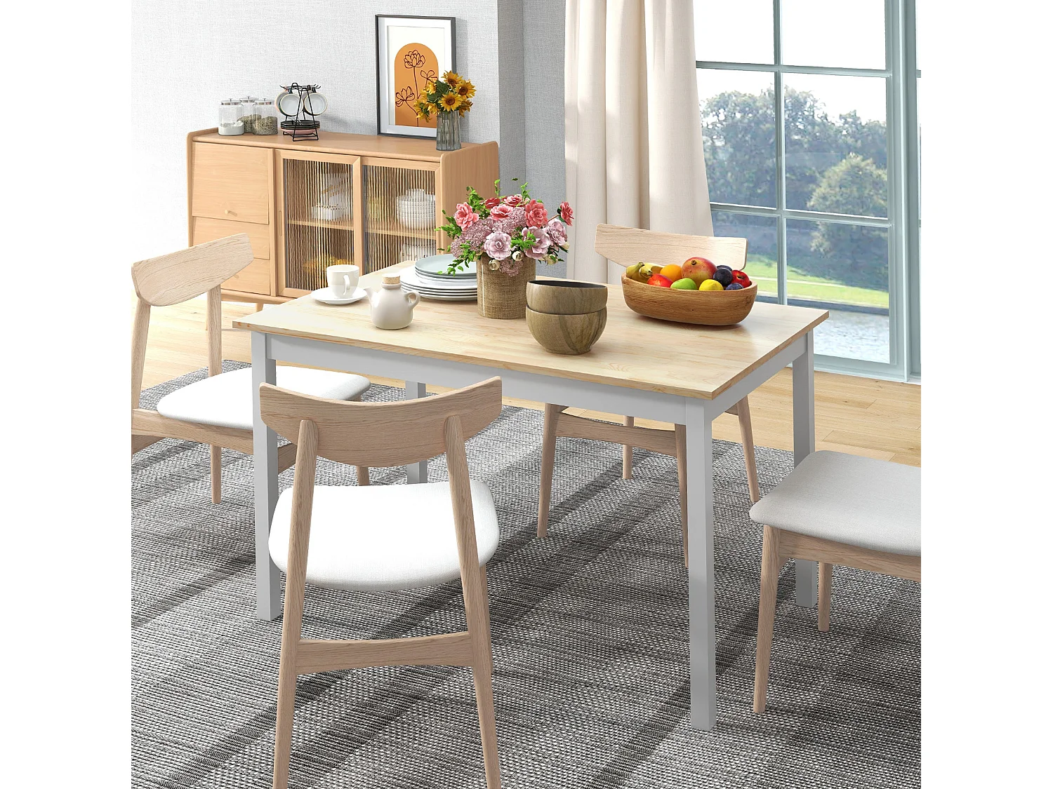 Sasoroma Solid Wood 4 Seater Farmhouse Dining Table Natural Top White Legs