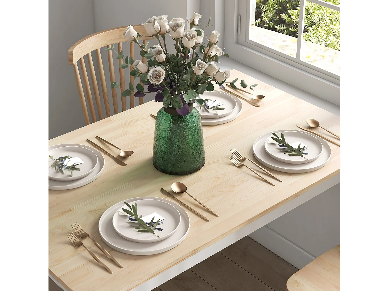 Sasoroma Solid Wood 4 Seater Farmhouse Dining Table Natural Top White Legs