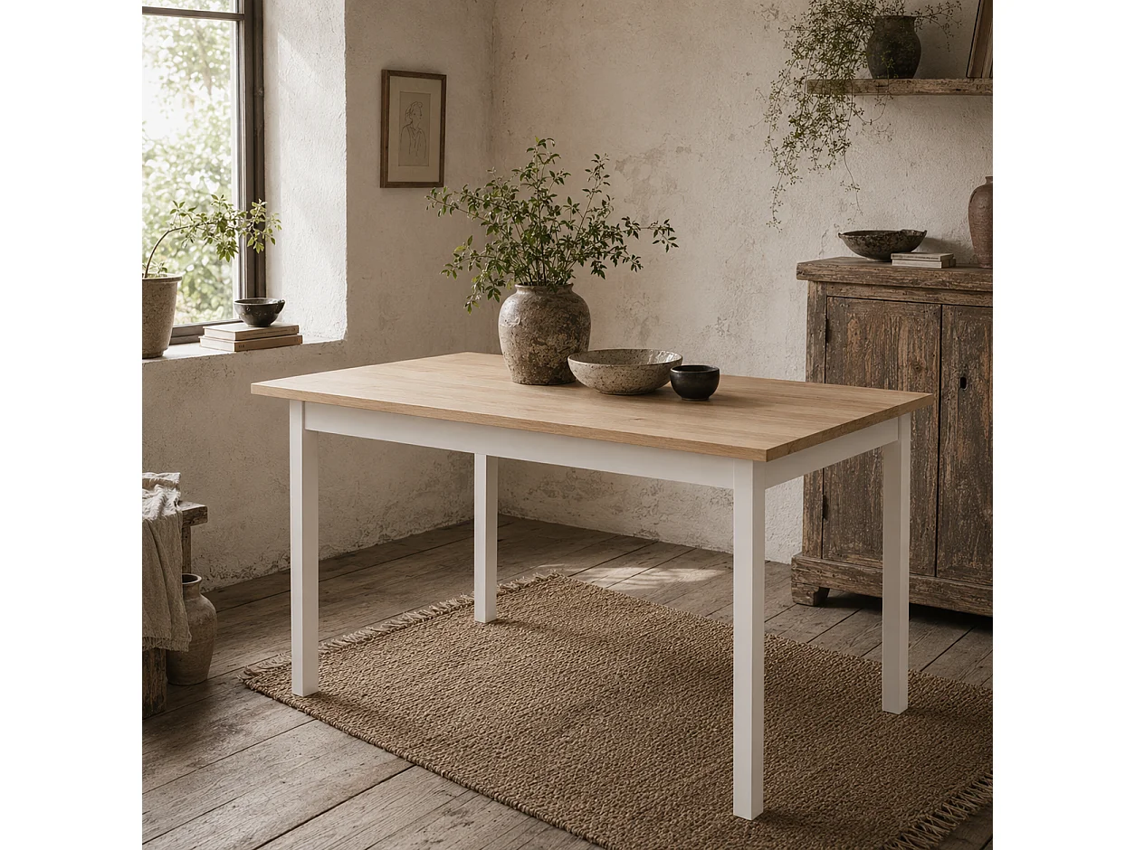 Sasoroma Solid Wood 4 Seater Farmhouse Dining Table Natural Top White Legs