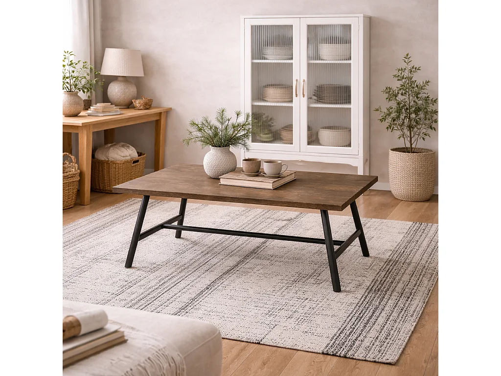 Northmere rectangular dining table coffee matt grain wood effect black metal frame