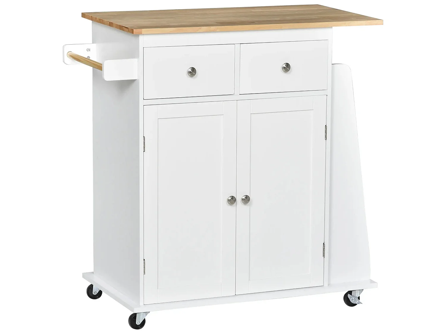 Mobile Kitchen Island Rubberwood Top 2 Drawers Cabinet Spice Rack