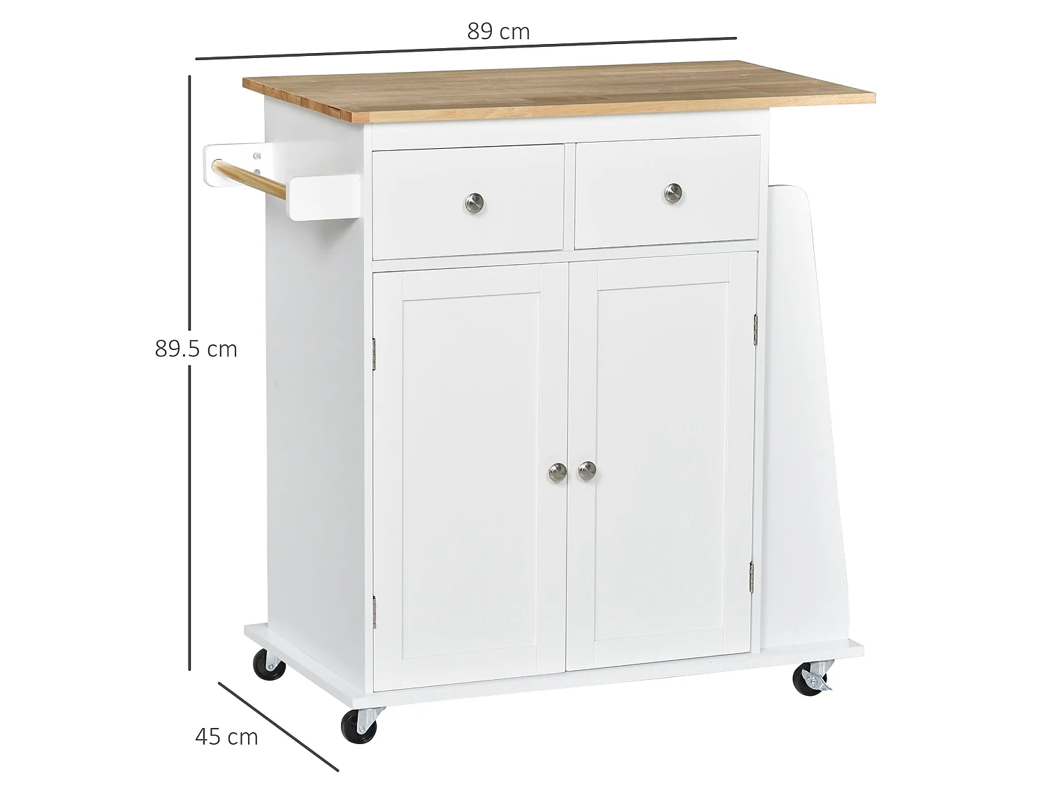 Mobile Kitchen Island Rubberwood Top 2 Drawers Cabinet Spice Rack