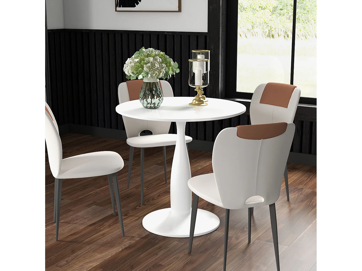 Lusose Round Dining Table 80cm White MDF Top Powder Coated Steel Base