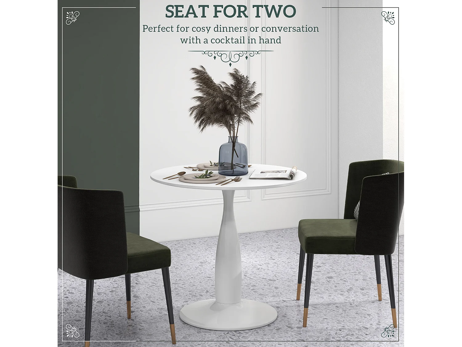Lusose Round Dining Table 80cm White MDF Top Powder Coated Steel Base