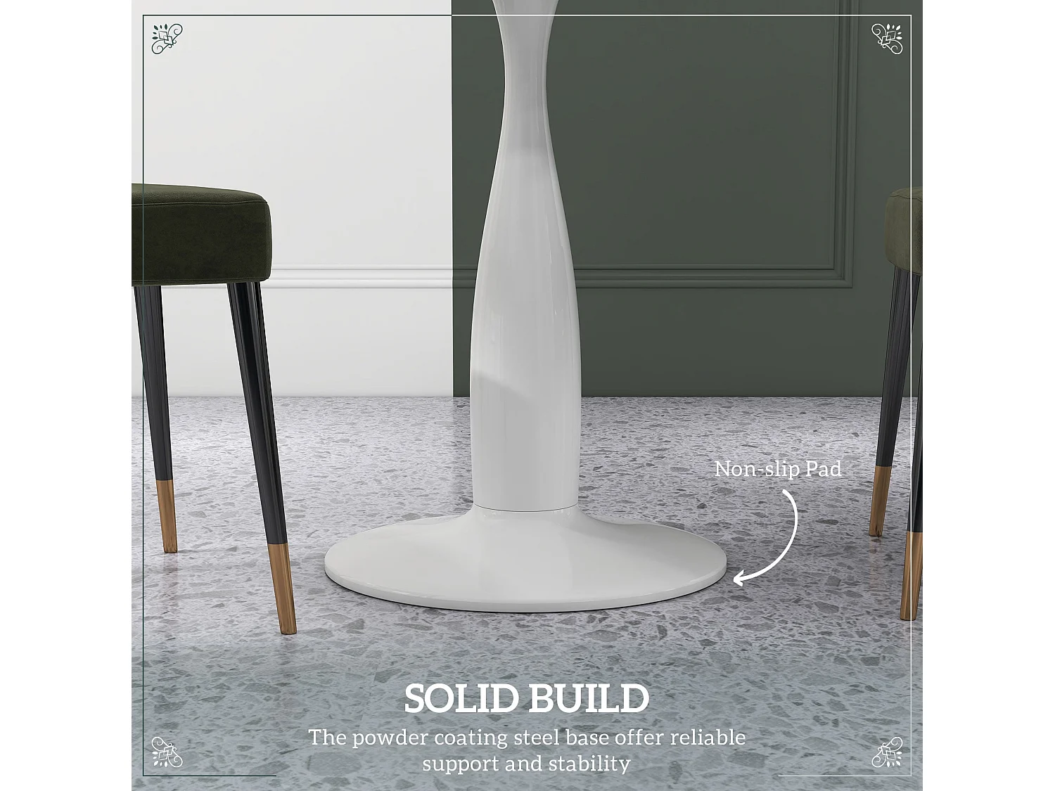 Lusose Round Dining Table 80cm White MDF Top Powder Coated Steel Base