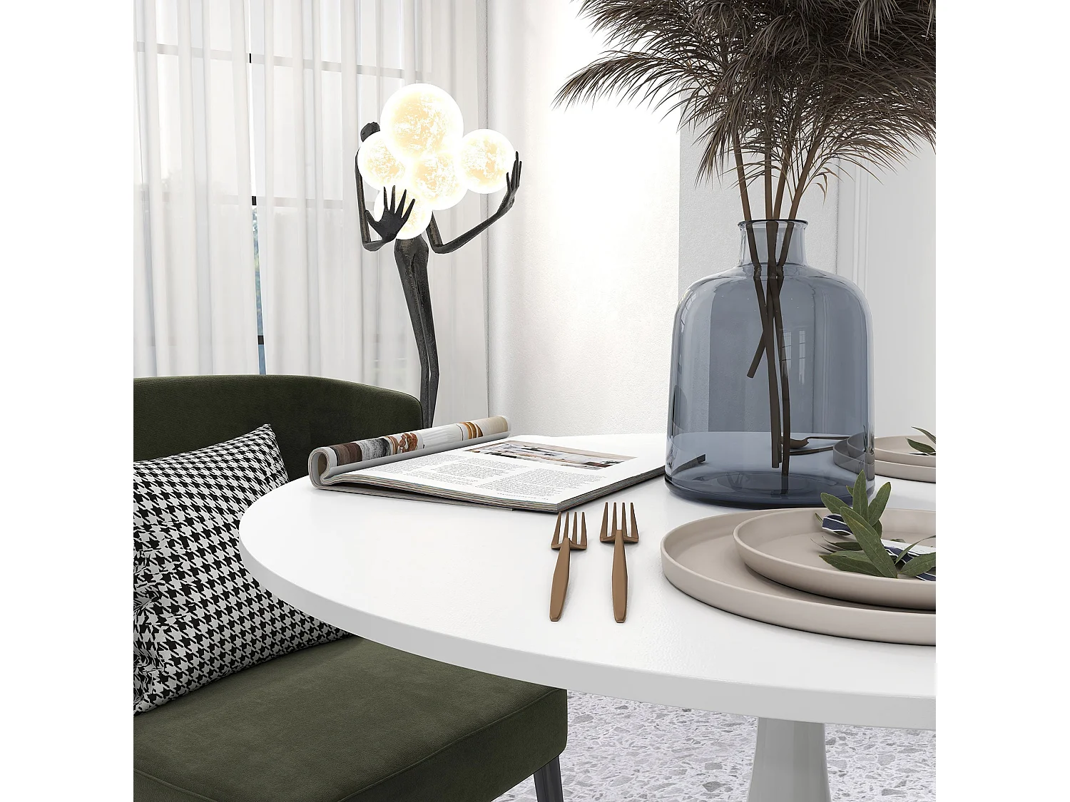Lusose Round Dining Table 80cm White MDF Top Powder Coated Steel Base