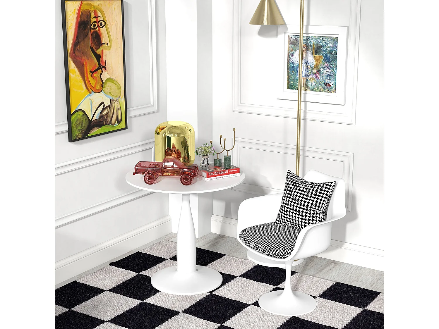 Lusose Round Dining Table 80cm White MDF Top Powder Coated Steel Base