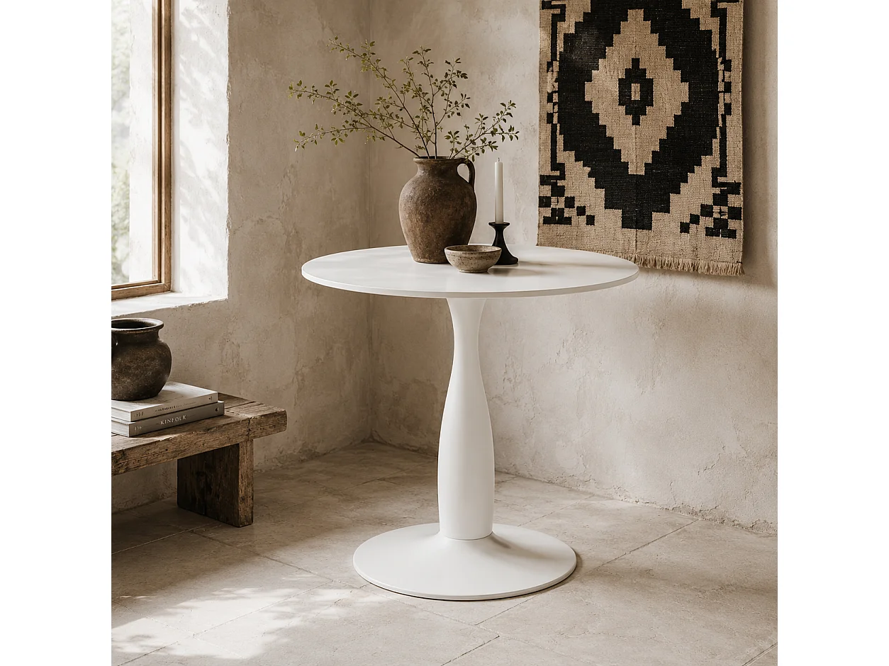 Lusose Round Dining Table 80cm White MDF Top Powder Coated Steel Base