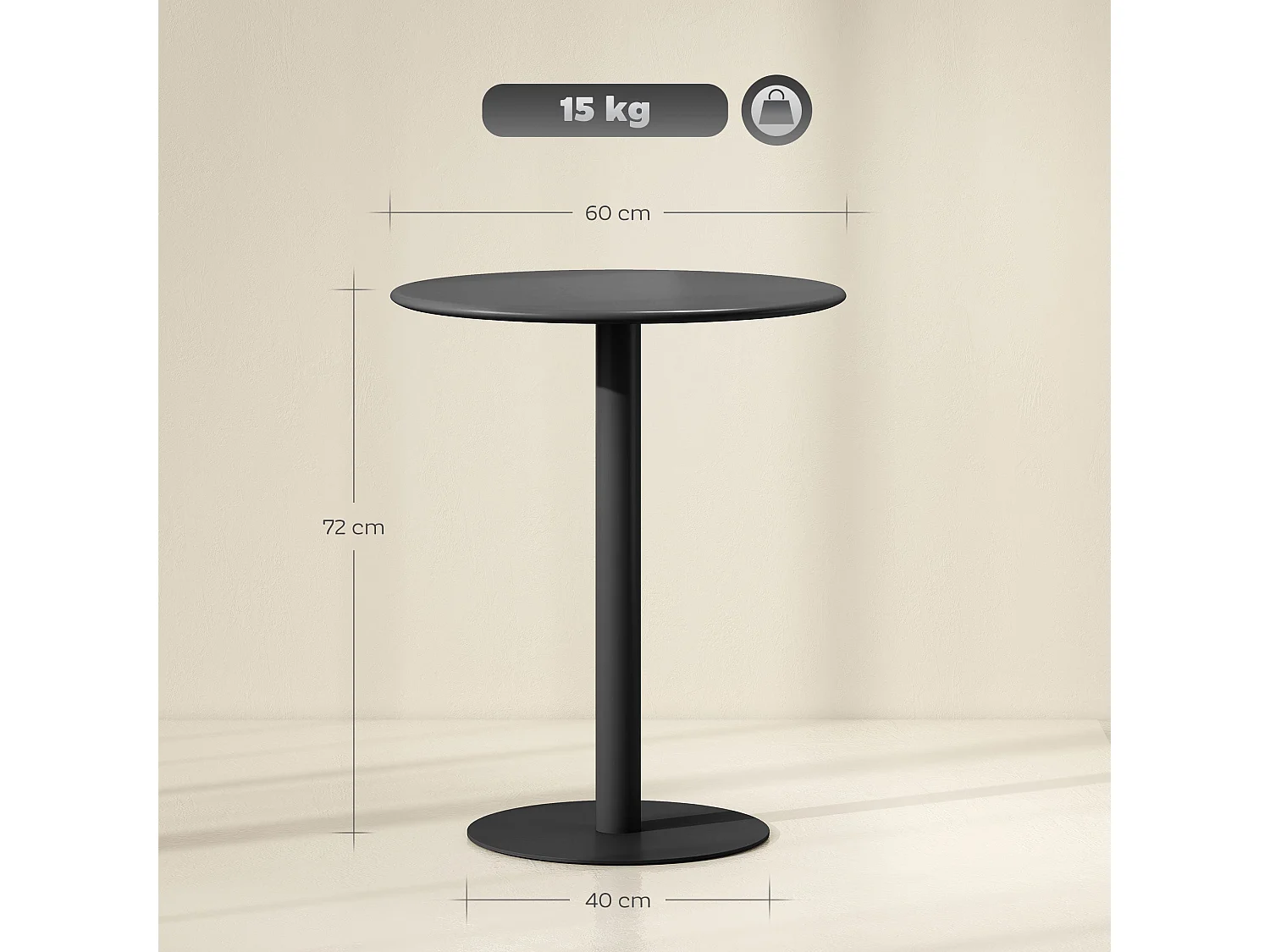 Lestaguette 60cm Round Dining Table Matte Black Steel Base Wooden Top