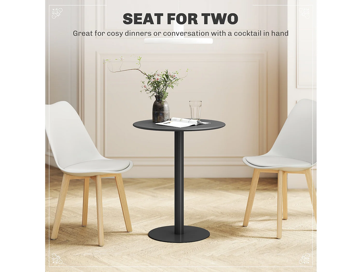 Lestaguette 60cm Round Dining Table Matte Black Steel Base Wooden Top