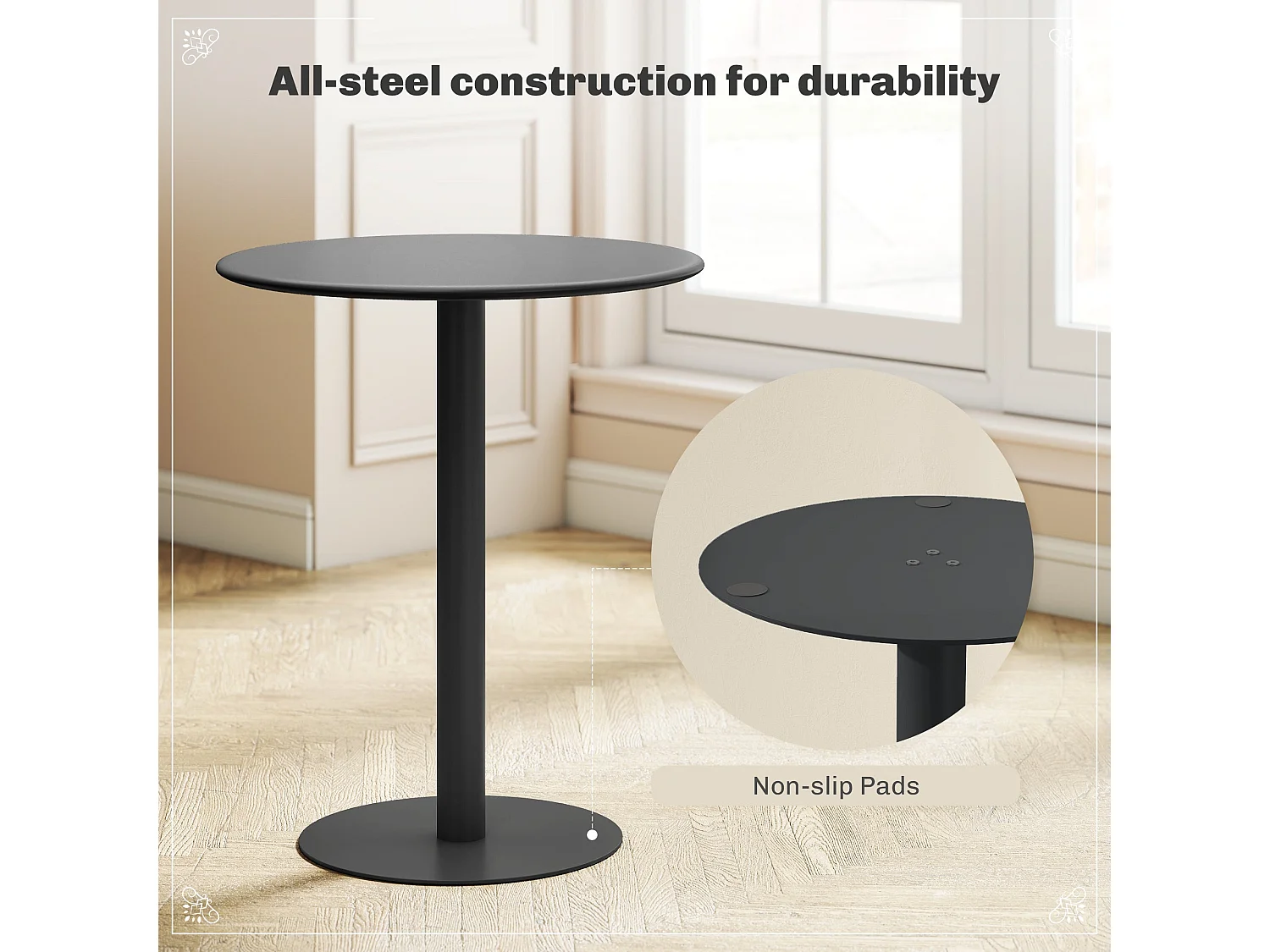 Lestaguette 60cm Round Dining Table Matte Black Steel Base Wooden Top