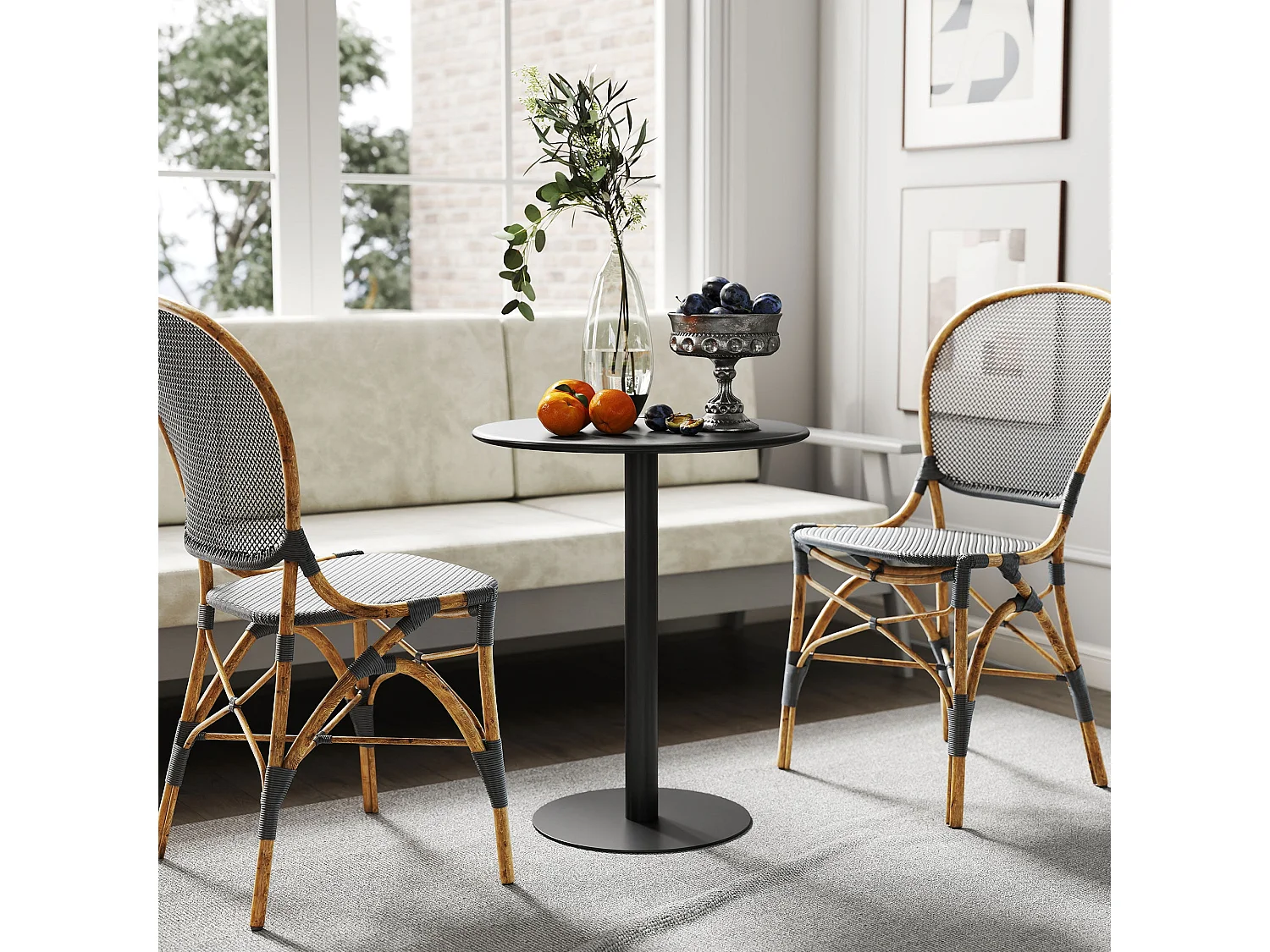 Lestaguette 60cm Round Dining Table Matte Black Steel Base Wooden Top