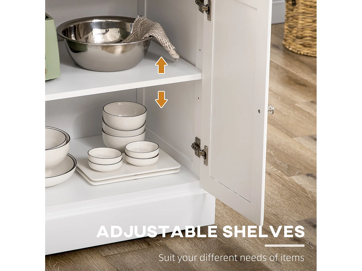 Nirael White Rolling Kitchen Island with Rubberwood Top Drawers and Storage