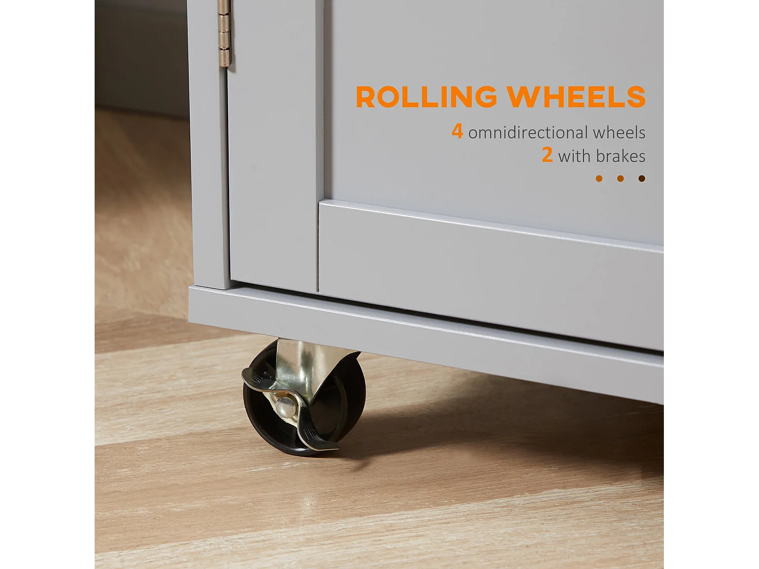 Grey Rolling Kitchen Island with Rubberwood Top 2 Drawers Cabinet Towel Rack and Hooks