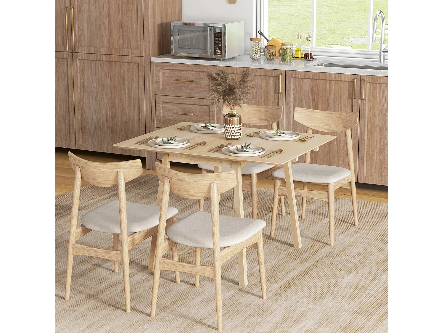 Nolilu Solid Wood Drop Leaf Dining Table Natural Finish Seats 2–4