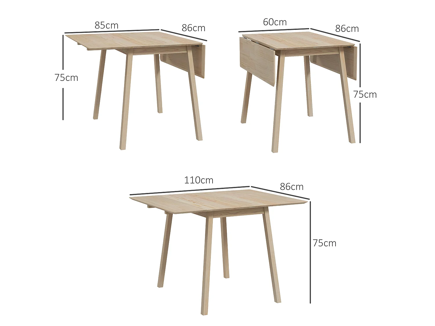 Nolilu Solid Wood Drop Leaf Dining Table Natural Finish Seats 2–4