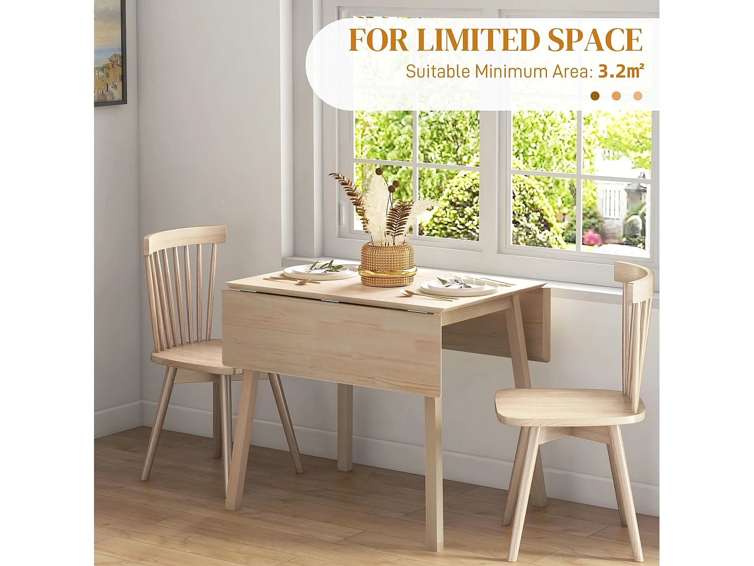 Nolilu Solid Wood Drop Leaf Dining Table Natural Finish Seats 2–4