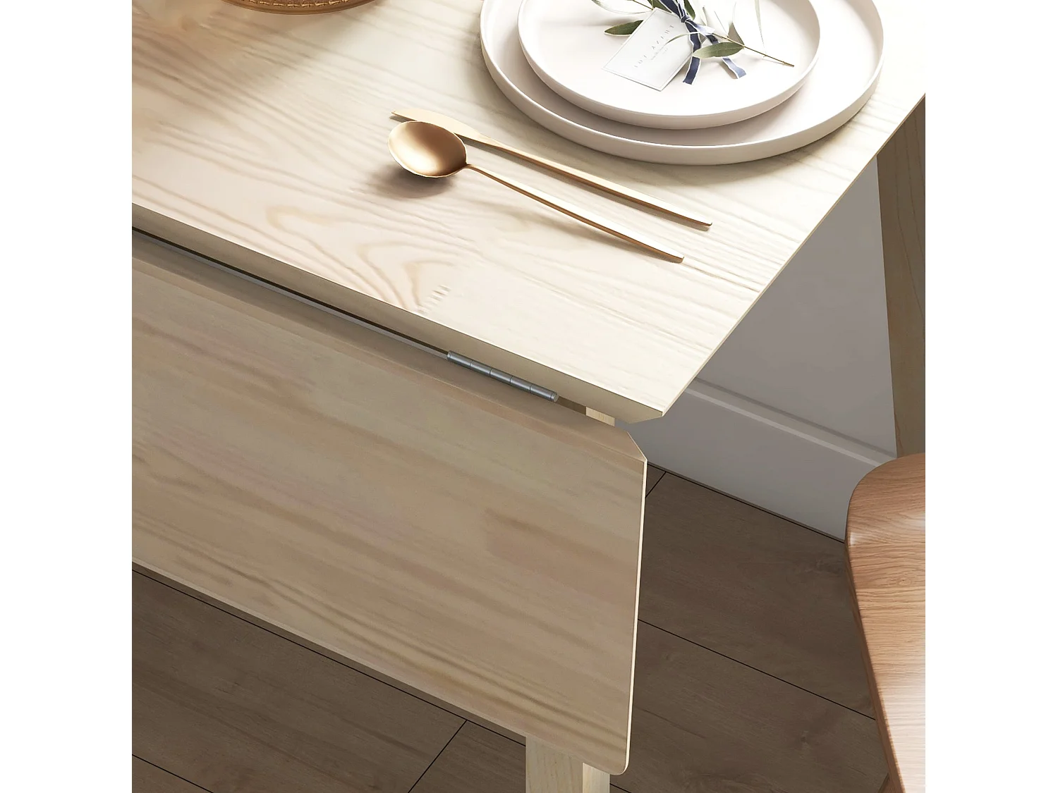 Nolilu Solid Wood Drop Leaf Dining Table Natural Finish Seats 2–4