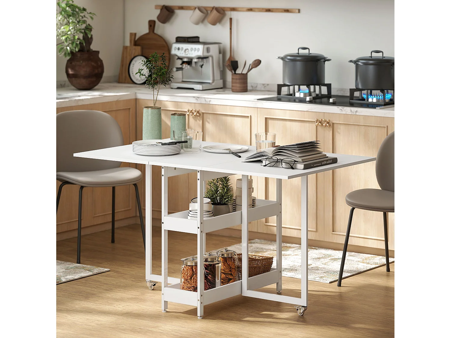 White Wood Effect Drop Leaf Dining Table Seats 4