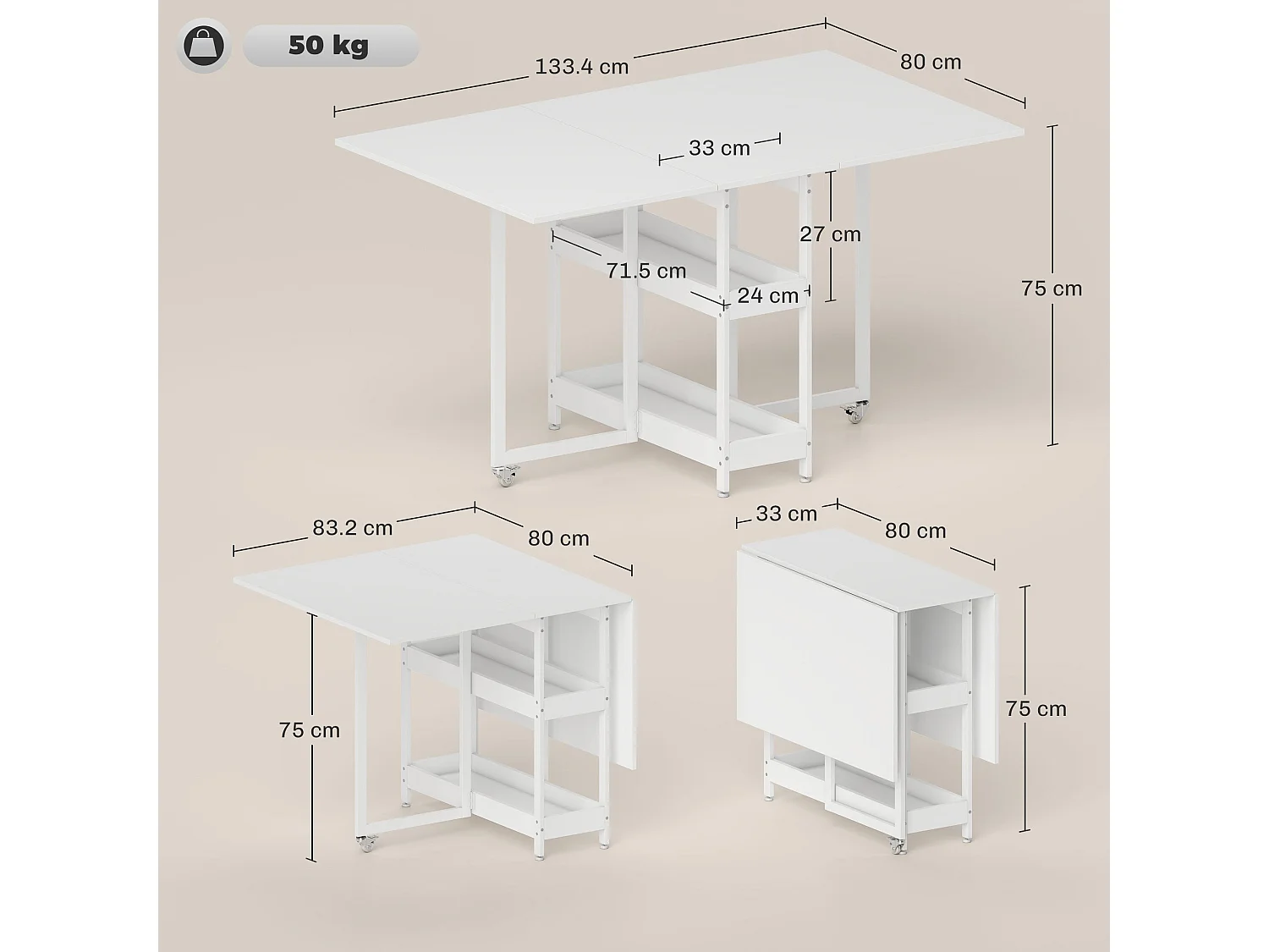 White Wood Effect Drop Leaf Dining Table Seats 4