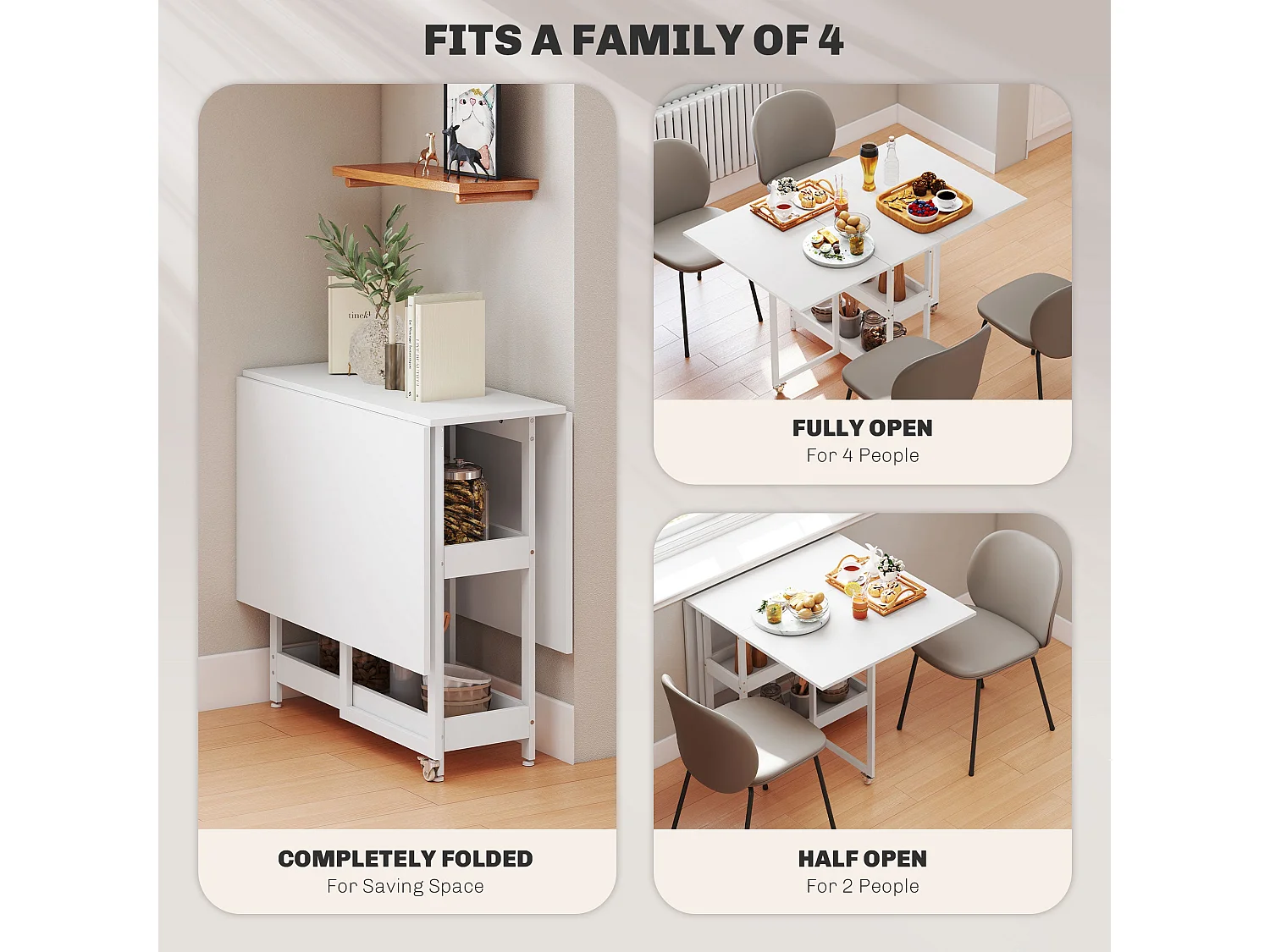 White Wood Effect Drop Leaf Dining Table Seats 4