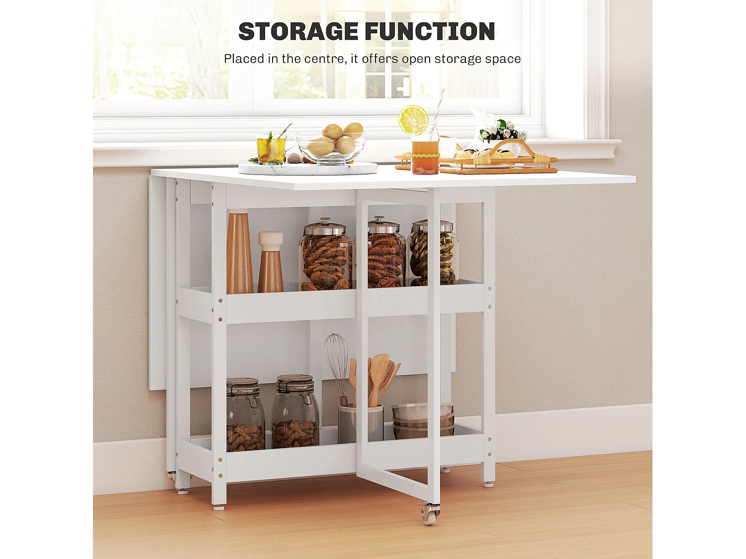 White Wood Effect Drop Leaf Dining Table Seats 4