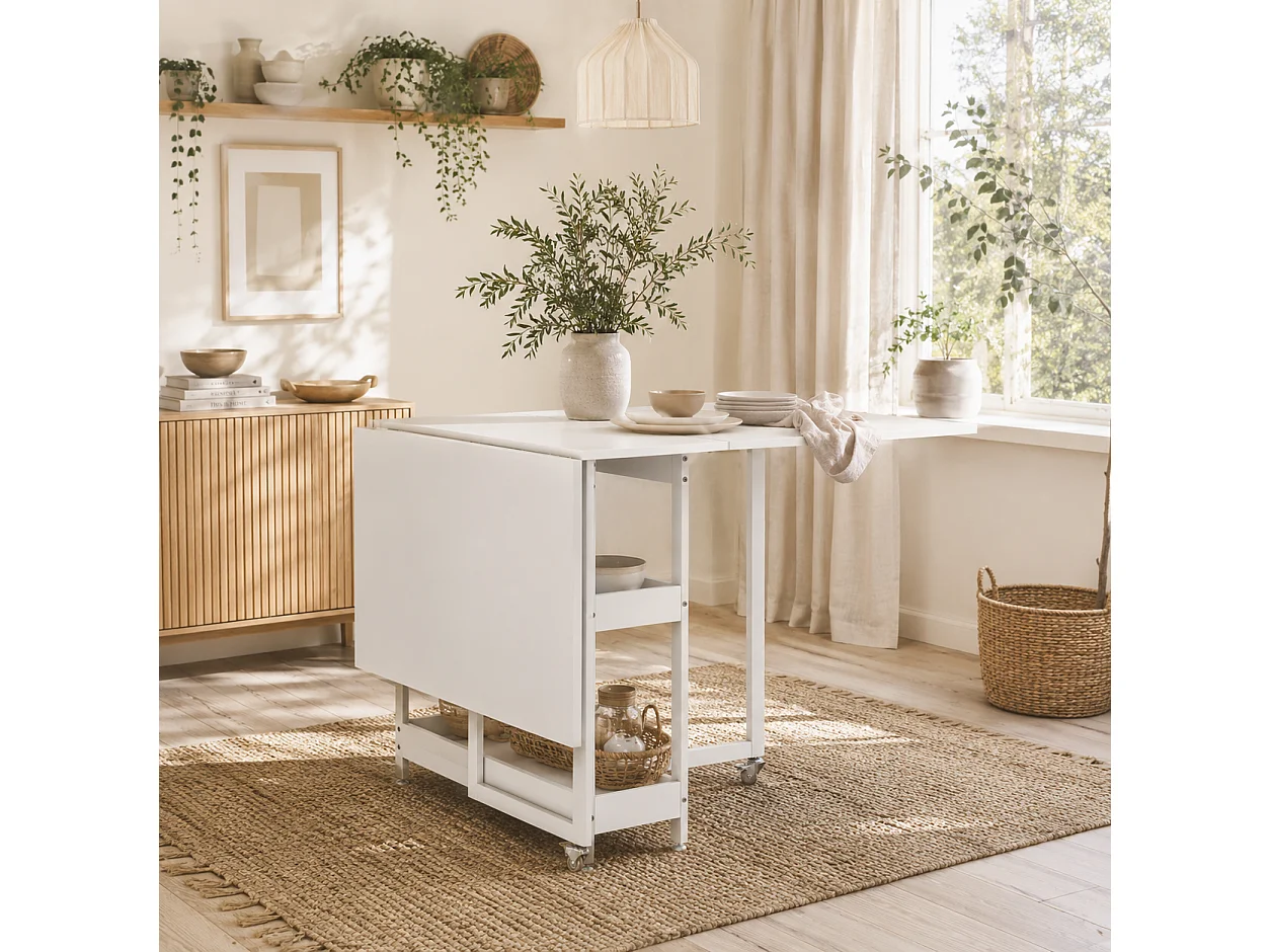White Wood Effect Drop Leaf Dining Table Seats 4