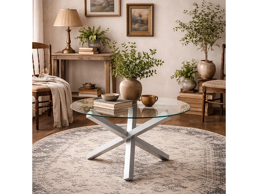 San Sebastian Round Clear Glass Dining Table 120cm 4 Seater