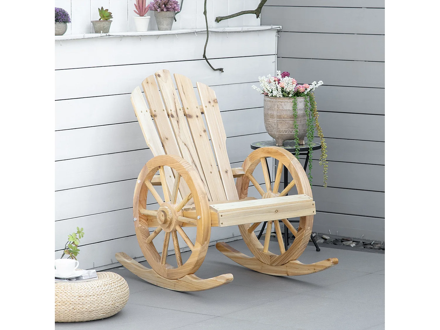 Elna Favi Natural Fir Wood Adirondack Rocking Armchair with Reclining Back