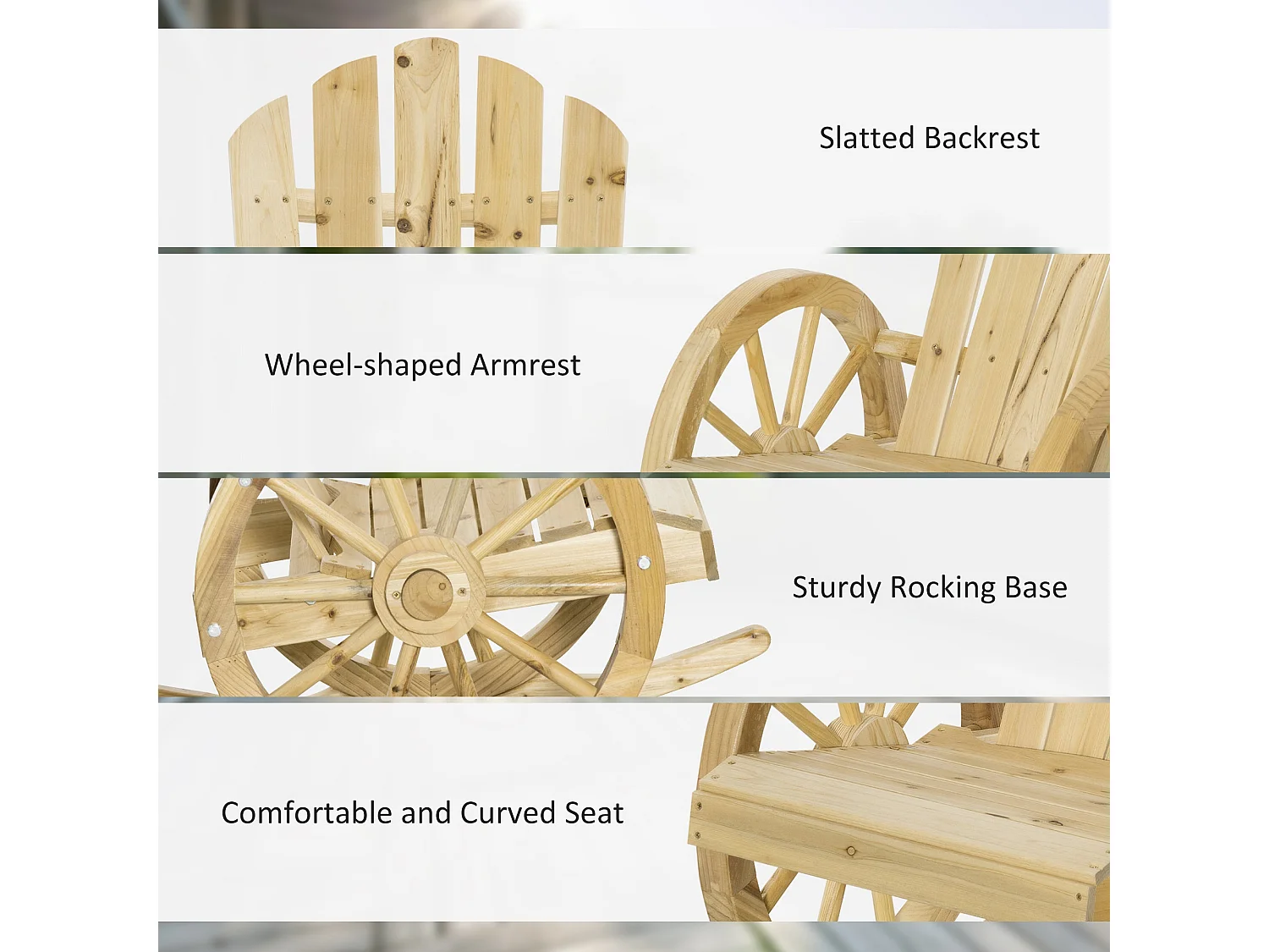 Elna Favi Natural Fir Wood Adirondack Rocking Armchair with Reclining Back