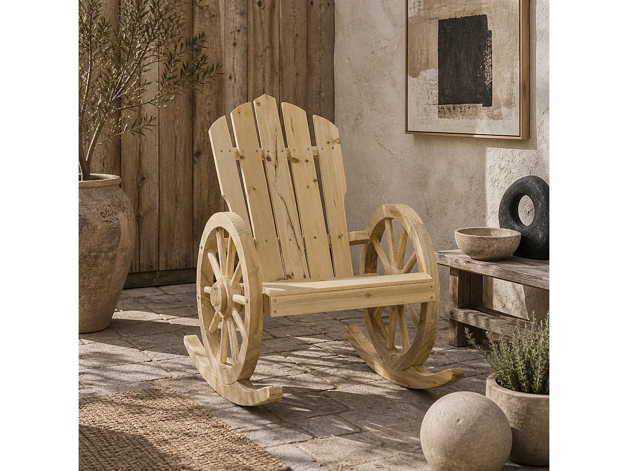 Elna Favi Natural Fir Wood Adirondack Rocking Armchair with Reclining Back