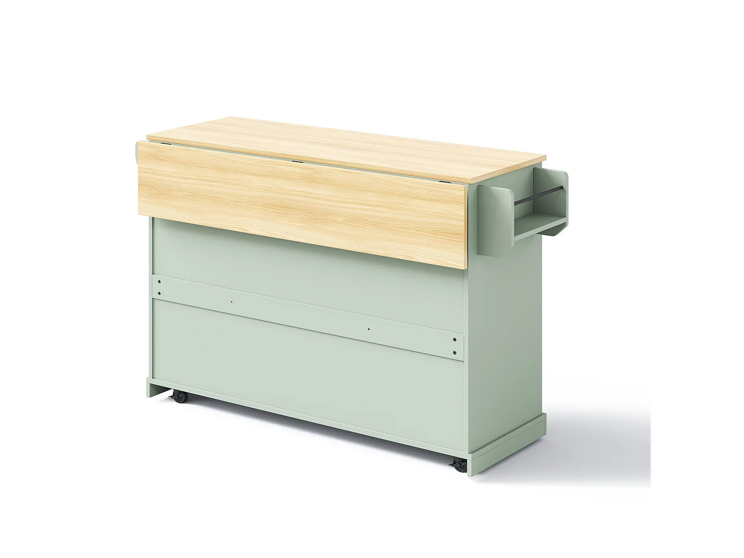 Îlot central de cuisine - table à manger pliable - avec 2 portes et 2 tiroirs - avec roulettes - avec casier à bouteilles et porte-condiments - Vert
