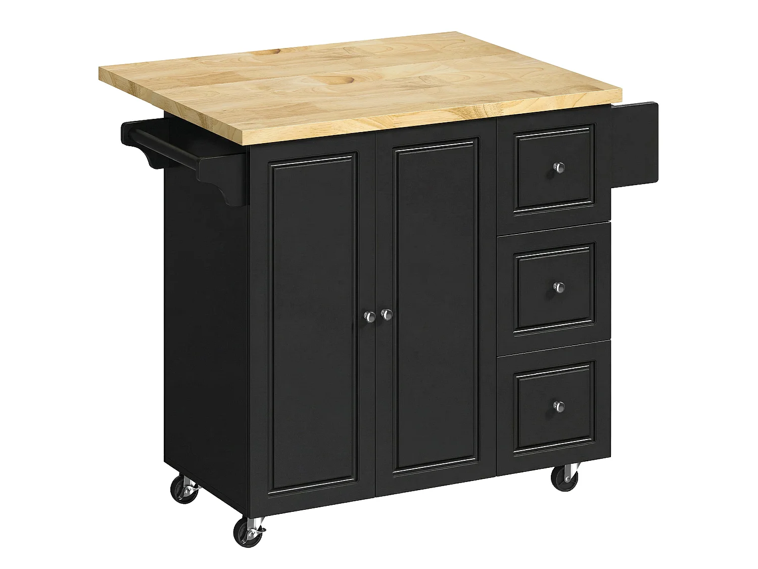 Rolelo Black Rolling Kitchen Island with Drop Leaf Drawers Towel and Spice Racks