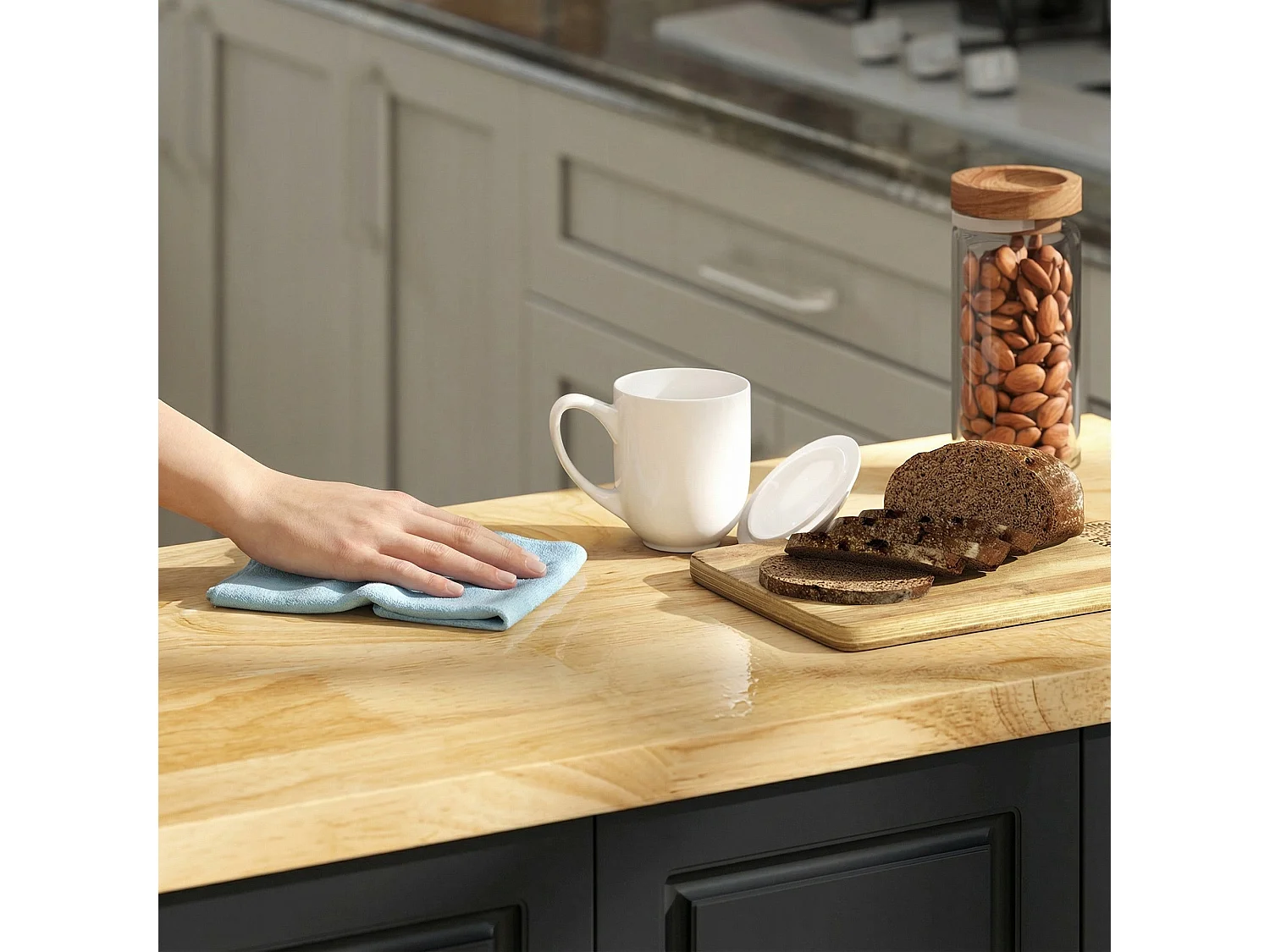 Rolelo Black Rolling Kitchen Island with Drop Leaf Drawers Towel and Spice Racks