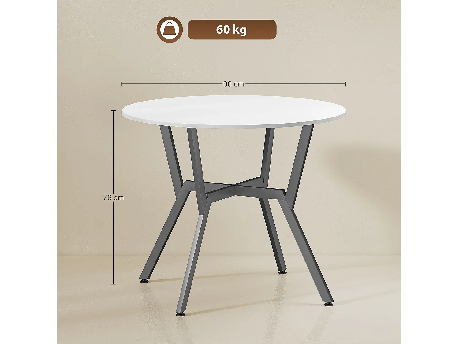 Terretti 90cm Round High Gloss White Dining Table Black Metal Legs