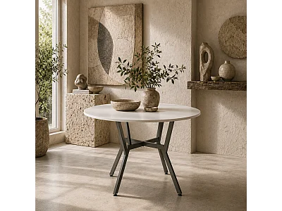 Terretti 90cm Round High Gloss White Dining Table Black Metal Legs