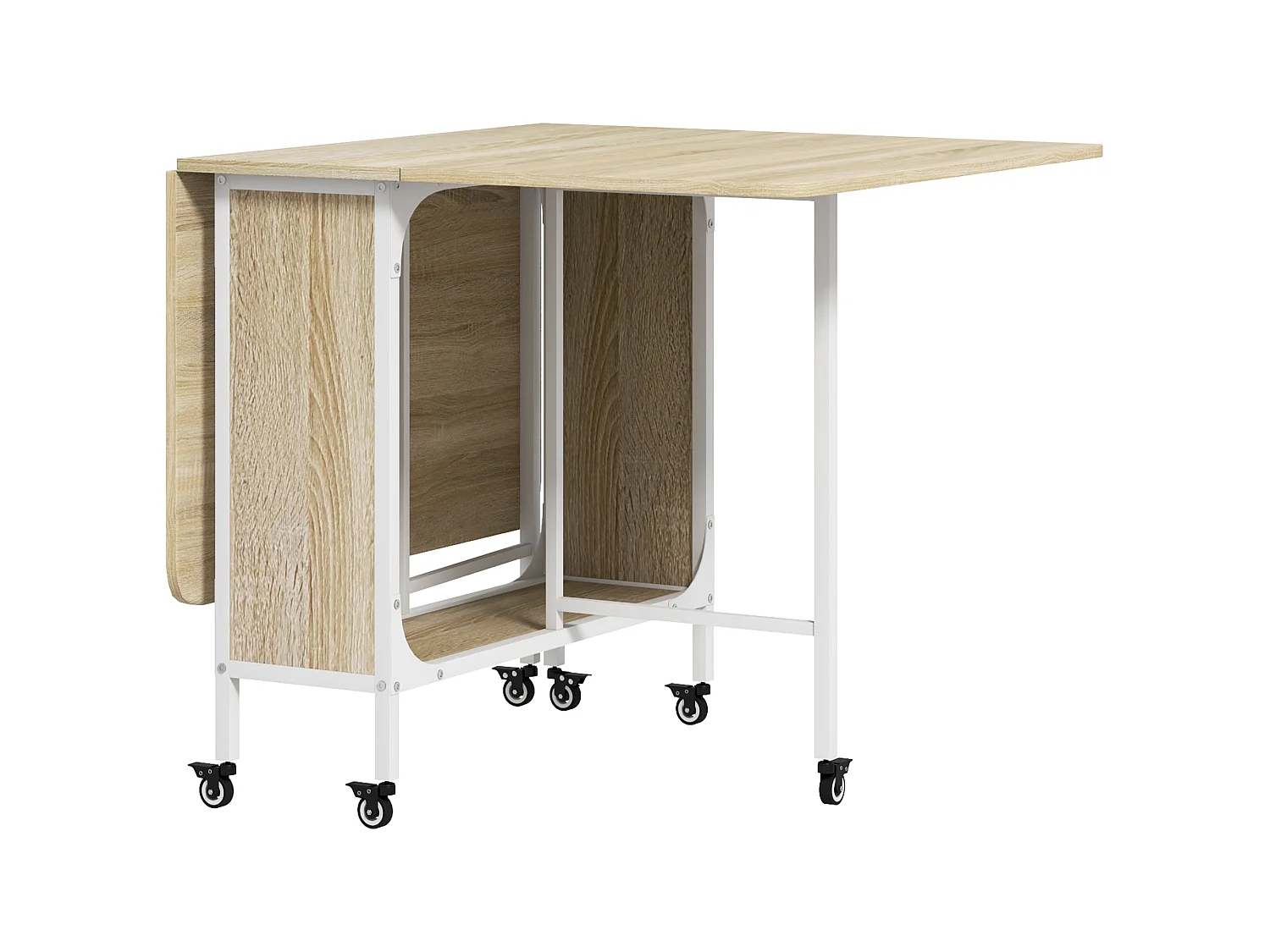 Suni Reta Drop Leaf Dining Table Natural Wood and White Seats 6