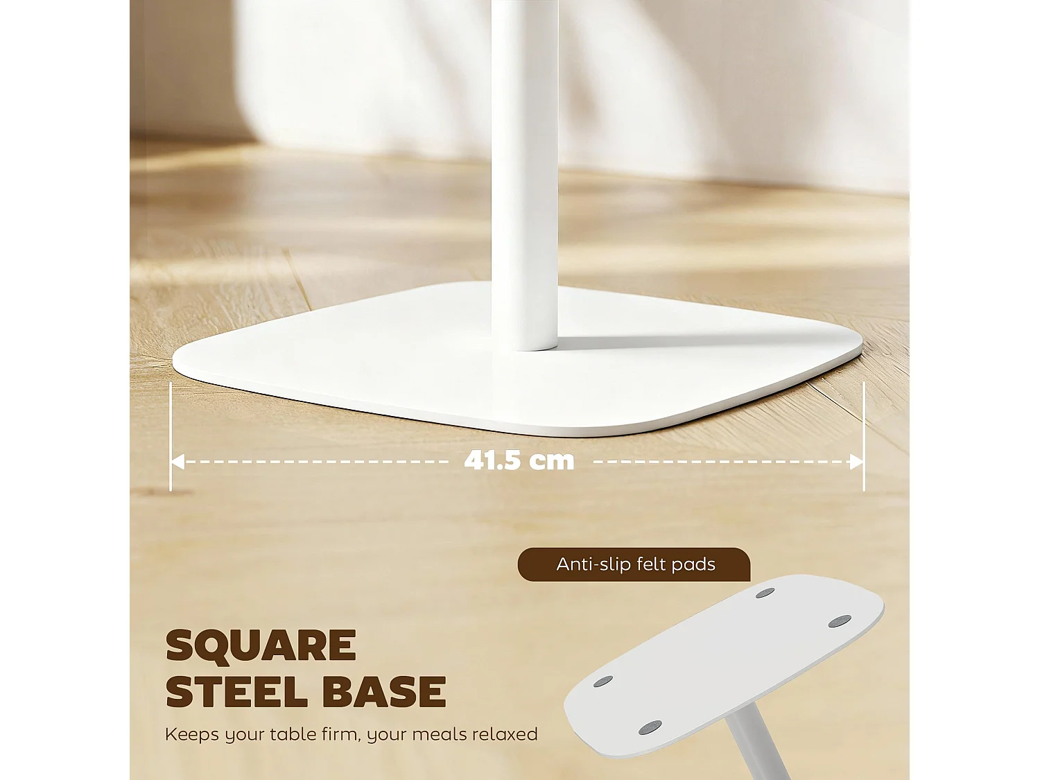 Levadi 60cm Square Dining Table Natural Wood Veneer Top White Steel Pedestal