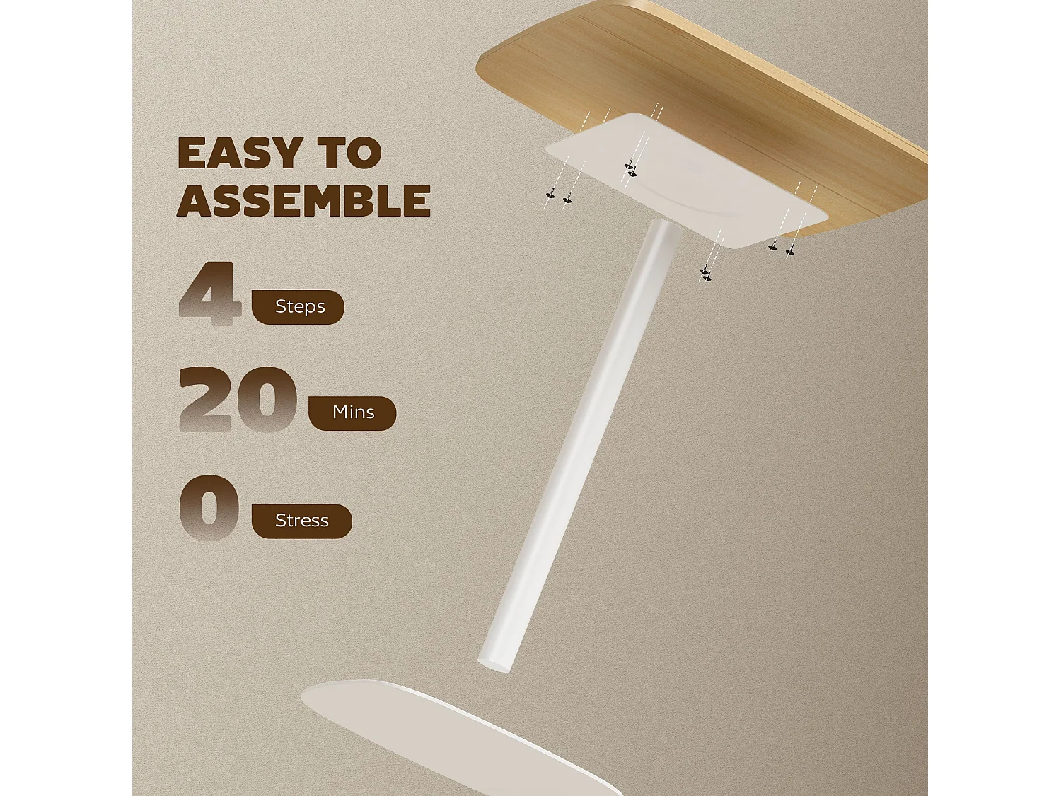 Levadi 60cm Square Dining Table Natural Wood Veneer Top White Steel Pedestal