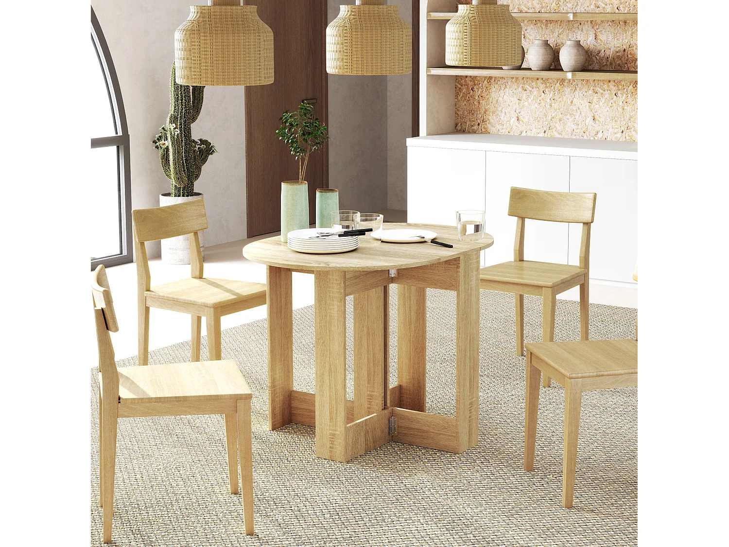 Oak Folding Drop Leaf Dining Table Space Saving Extendable Table