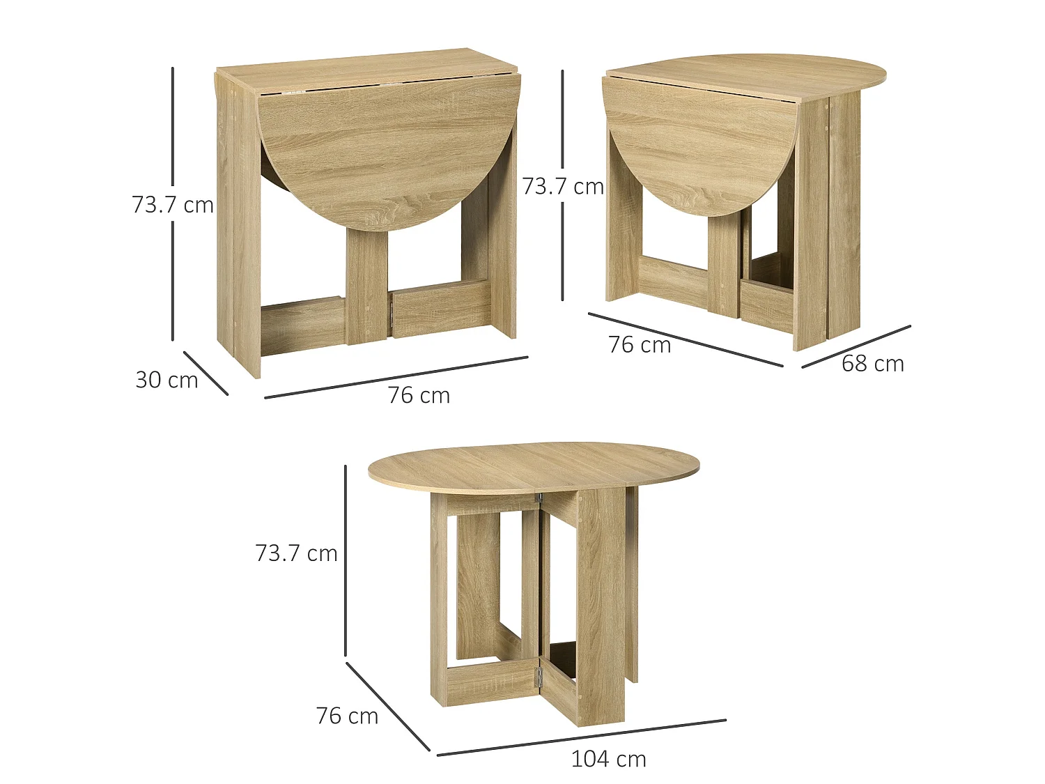 Oak Folding Drop Leaf Dining Table Space Saving Extendable Table