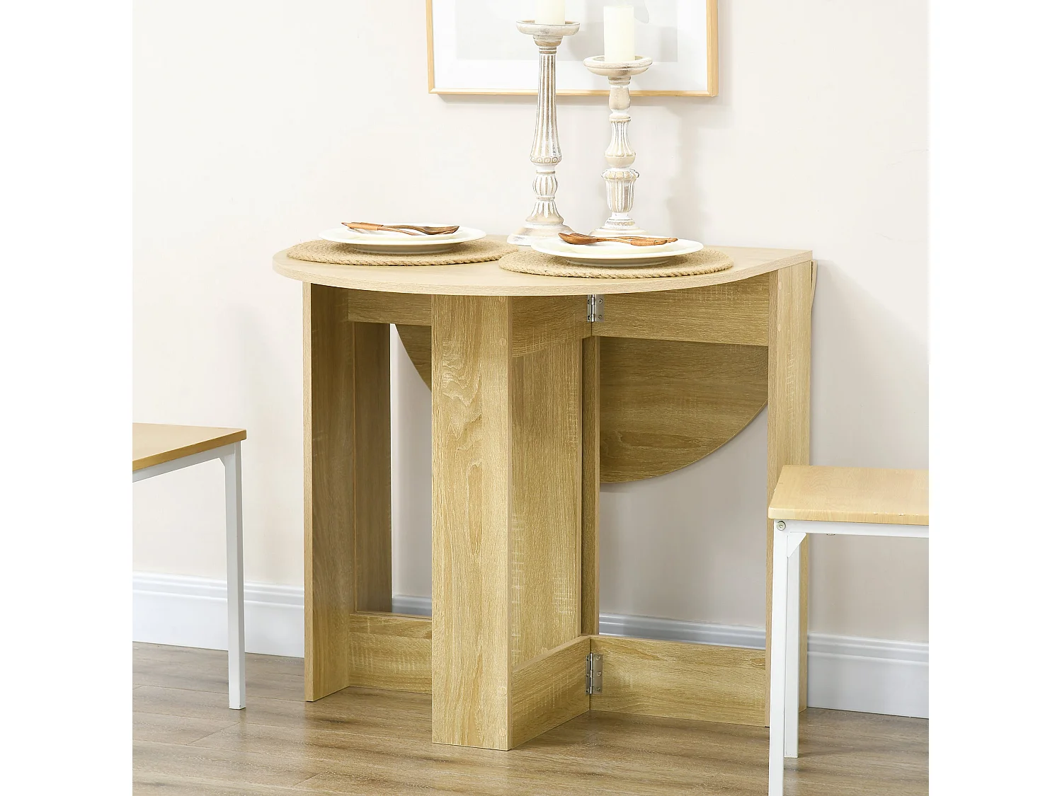 Oak Folding Drop Leaf Dining Table Space Saving Extendable Table