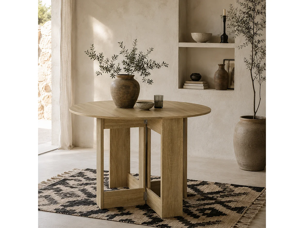Oak Folding Drop Leaf Dining Table Space Saving Extendable Table