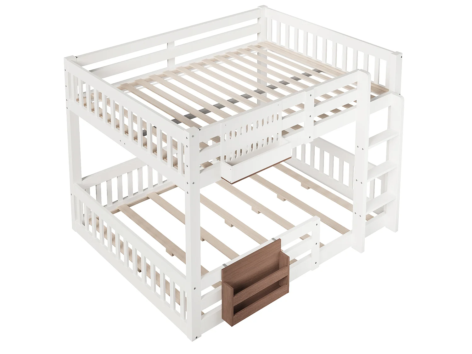 Lit superposé 140x200 cm - avec compartiments de rangement - avec barrières de sécurité - avec échelle - blanc (matelas non inclus)