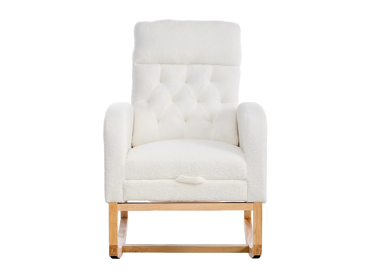 Rocking armchair in soft plush fabric - adjustable footrest and side pockets - 65,6x123x102 cm - wooden legs - white
