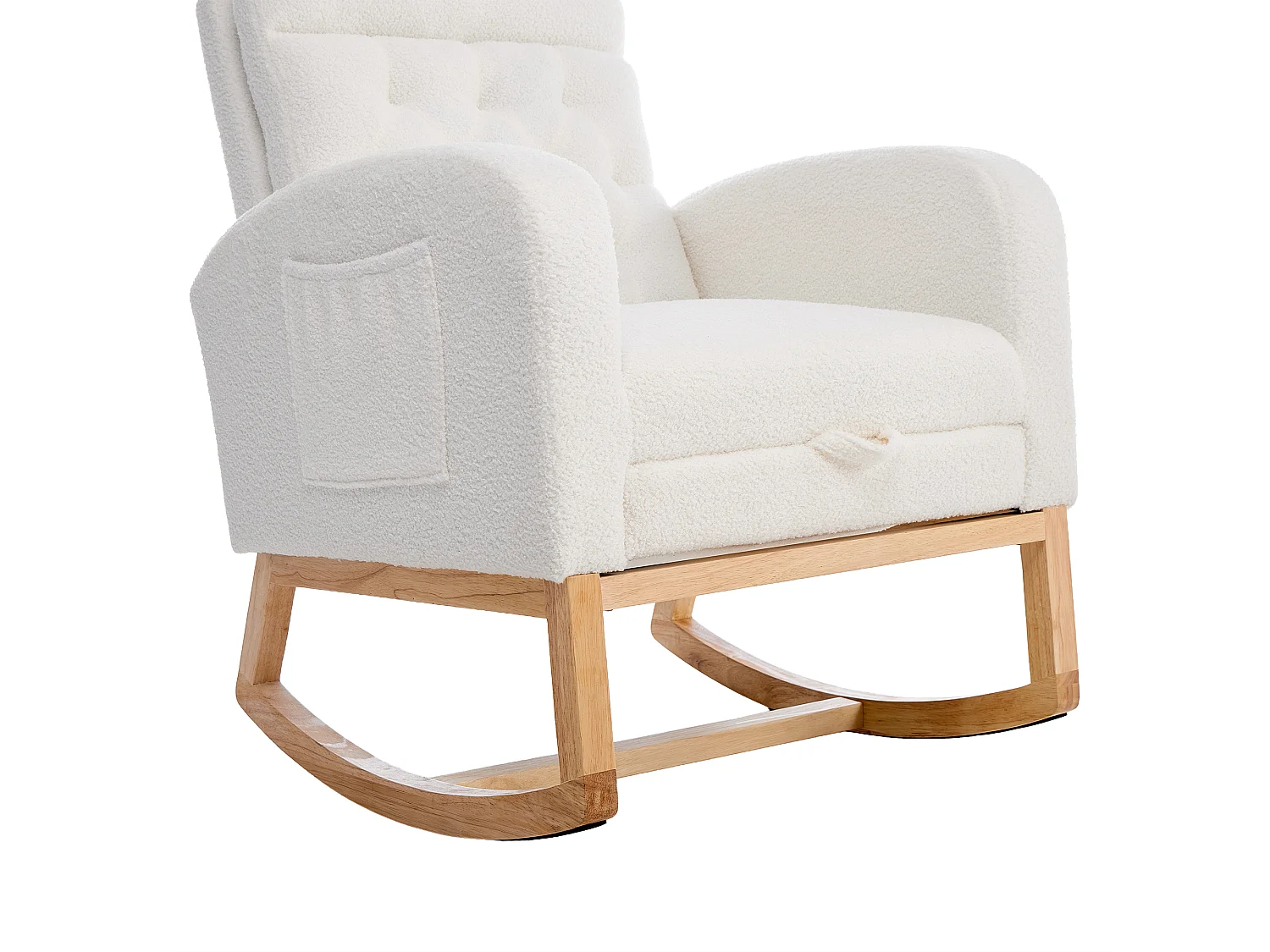 Rocking armchair in soft plush fabric - adjustable footrest and side pockets - 65,6x123x102 cm - wooden legs - white