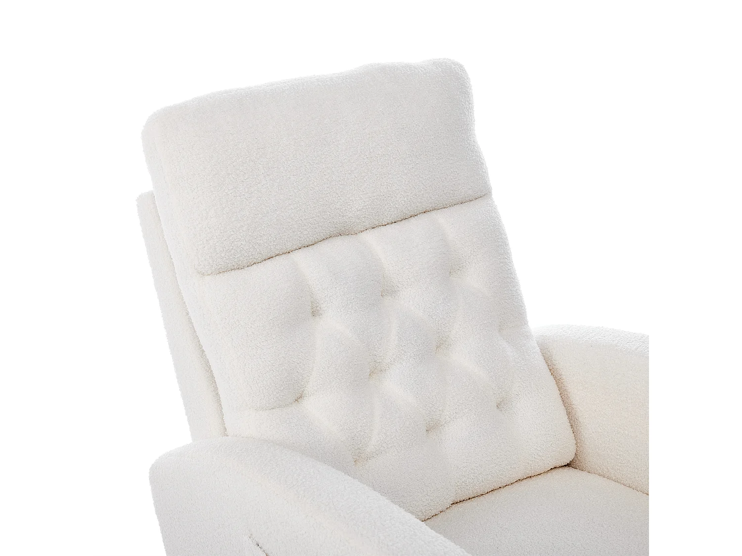 Rocking armchair in soft plush fabric - adjustable footrest and side pockets - 65,6x123x102 cm - wooden legs - white